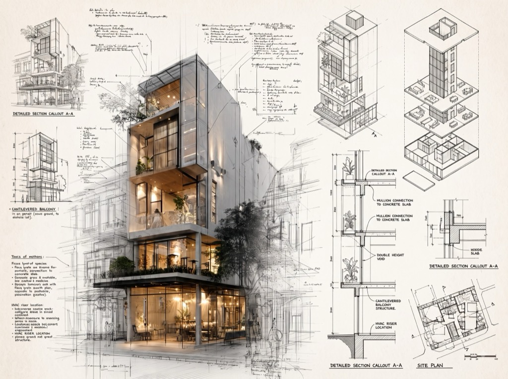 Sketch design board for a residence